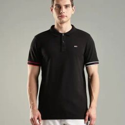 Tommy Hilfiger Black Slim Fit Cotton Polo T-Shirt-image-38