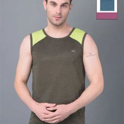 Force NXT Olive & Blue Regular Fit Gym Vest - Pack Of 2-image-90