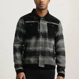 Iconic Black Regular Fit Checks Jacket-1