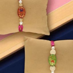 Sri Jagdamba Pearls White Divine Shield Combo Of 2 Thin Rakhi-image-56