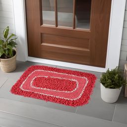 Aura Red & White Self-Designed Cotton Shaggy Anti Slip Doormat-17