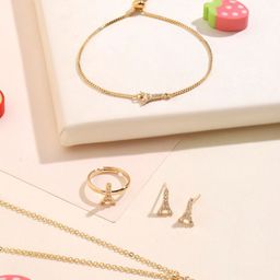 SALTY Gold-Plated Stone-Studded Necklace and Earrings With Bracelet & Ring-59