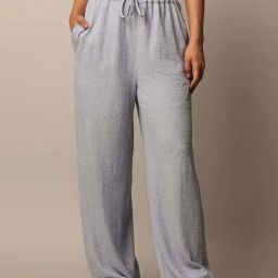 Only Blue Textured Pull On Pants-image-58