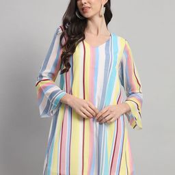 Curvydrobe Striped Bell Sleeve Georgette A-Line Dress-image-13