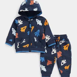 mothercare Boys Rocket Printed Hoodie Pure Cotton Sweatshirt With Joggers-image-11