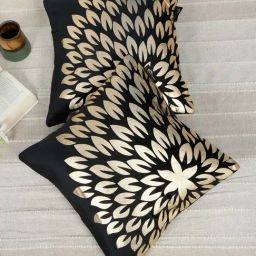 HOSTA HOMES Black Velvet Geometric Golden Foil Cushion Covers - Set of 2-picture-35