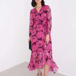 Styli Dark Pink Regular Fit Floral Print Dress-image-80