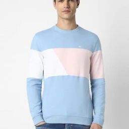 Peter England Blue Slim Fit Colour Block Sweatshirt-picture-31