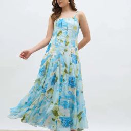 Styli Light Blue Regular Fit Floral Print Dress-picture-17