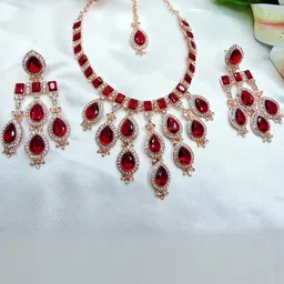 VATSALYA creation Rose Gold-Plated Artificial Stone Studded Jewellery Set-image-92