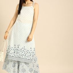 Anouk Women White Geometric Printed Pure Cotton Kurta with Palazzos-11