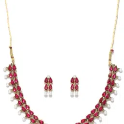 Zaveri Pearls Purple Alloy Kundan Necklace Set-image-32