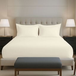 PIZUNA LINENS Cream-Coloured 400 TC Queen Bedsheet with 2 Pillow Covers-picture-21