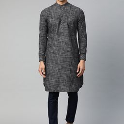 Manthan Men Black & White Woven Design Straight Kurta-55