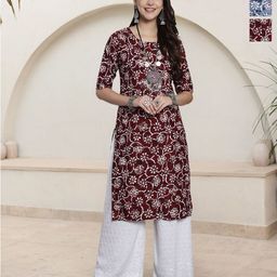 HERE&NOW Women Ethnic Motifs Printed Crepe Kurta-image-61
