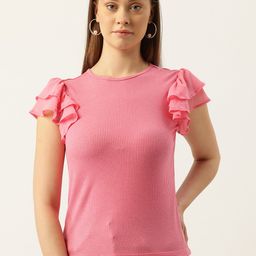 AND Flutter Sleeves Ribbed Fitted Top-4