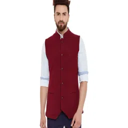 Hypernation Maroon Slim Fit Cotton Waistcoat-image-50
