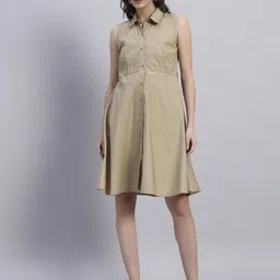 Chemistry Women Sleeveless Shirt Collar A-Line Knee Length Dress-picture-29