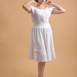 Veeralda Puff Sleeve Cotton Fit & Flare Midi Dress-image-46
