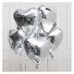 JOHRA (Pack of 5) 18 Inch Silver Heart Shaped Balloons, Heart shape balloons for decoration, Silver heart balloons for decoration, Silver heart foil balloons, valentine balloons decoration - Silver-picture-35