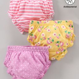 Babyhug 100% Cotton Antibacterial Bloomers Striped And Floral Print Pack of 3 - Pink Yellow Purple-picture-35