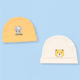 Doodle Poodle 100% Cotton Knit Stripe Print Caps Pack of 2 White & Orange - Diameter 10.5 cm-28