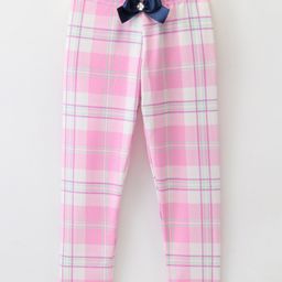CrayonFlakes Checked Printed & Bow Applique Leggings -  Pink-73