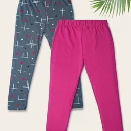 Nino Togs Pack Of 2 Solid And Abstract Printed Bio Washed Leggings - Light Grey & Pink-image-99