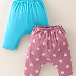 Ben Benny Cotton Knit Full Length Diaper Legging Solid Color & Kitty Print Pack Of 2 - Pink & Blue-image-55