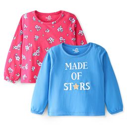 Doodle Poodle 100% Cotton T-Shirt With Print & Floral Pack Of 2- Pink & Blue-image-7