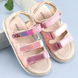 Babyoye Velcro Closure Sandal with Logo Print - Pink-image-98