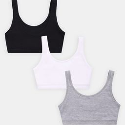 Sillysally Pack of 3 Sleeveless Solid Non Padded & Non Wired Active Bras -Black White & Grey Melange-image-87