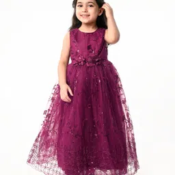 Babyhug Sleeveless Party Wear Fit & Flare Embellished Gown -  Aubergine-picture-3