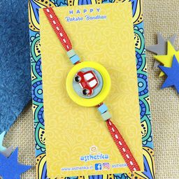 Asthetika Car Detailed Rakhi With Roli Chawal - Red & Yellow-image-4