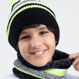 Pine Kids Woollen Striped Cap and Muffler Set -  Multicolor-image-9