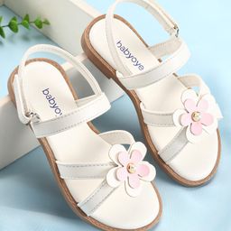 Babyoye Sandals with Velcro Closure & Floral Applique - White-picture-43