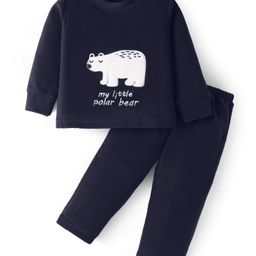 Kanvin Fleece Woven Full Sleeves Winter Wear Set With Polar Bear Patch - Navy Blue-image-27