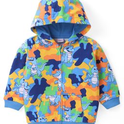 Babyhug Cotton Knit Full Sleeves Hooded Front Open Sweatjacket with Dino Print - Blue-image-87