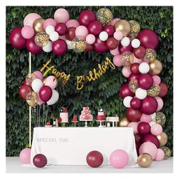 Bubble Trouble Burgundy Pink Balloons Birthday Decoration Kit Light Pink Gold White Balloons Confetti Latex Metallic Birthday Balloons Baby Shower - 63 Pcs-image-73