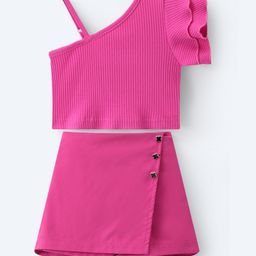 Mark & Mia Sleevesless Textured Top & Skorts Set - Fushcia-image-64
