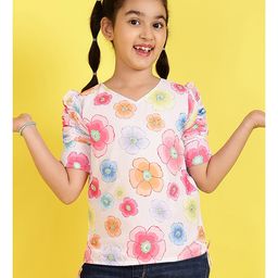 ISHTI Half Puffed Sleeves Floral Printed Top - Multi Colour-image-29