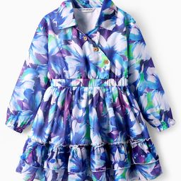 OLLINGTON ST. Georgette Woven Collar Neck Full Sleeves Frock With Floral Print - Multicolour-image-80