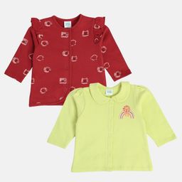 MINI KLUB Cotton Pack Of 2 Full Sleeves Rainbow & Animals Printed Vests - Maroon & Lime Yellow-image-71