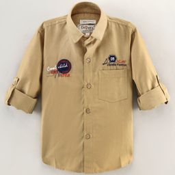 Dapper Dudes Full Sleeves Typography Embroidered Shirt - Fawn-picture-45