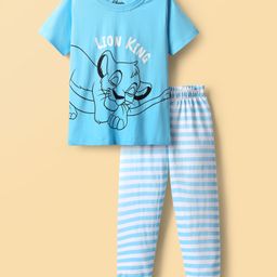HoneyHap Disney Single Jersey Knit Half Sleeves Night Suit With Lion King Graphics - Light Blue-image-59