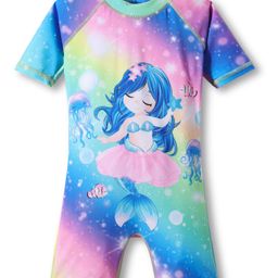 ROVARS Half Raglan Sleeves Legged Swimsuit with Unicorn Print - Multicolor-image-16