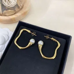 COLOUR OUR DREAMS Gold-Plated Pearls Beaded Korean Contemporary Half Hoop Earrings-38
