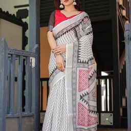 SGF11 Floral Pure Linen Handloom Saree-12
