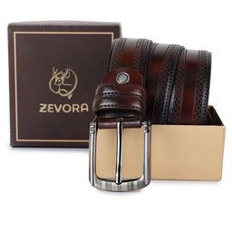 ZEVORA Men Textured Leather Belt-image-81