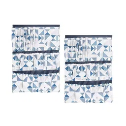 prettykrafts Blue & White 2 Pieces Geometric Printed Multi Utility Hanging Organisers-26